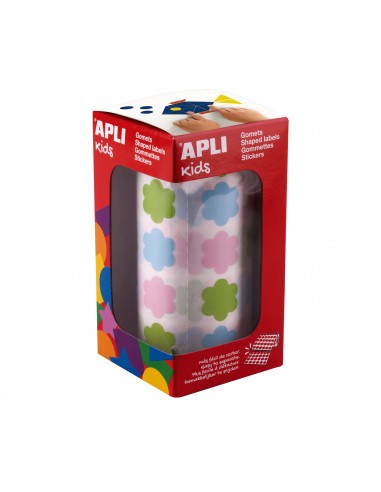 Apli Kids Rollo de 900 Gomets con Forma de Flor - Adhesivo Base Agua - Libre de Disolventes - Materiales 100-Reciclables -