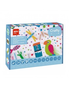 Apli Kids Pack de Manualidades con Pompones-Formas de Goma EVA-Piedras Fantasia Adhesivas-Lentejuelas-Palos de Madera