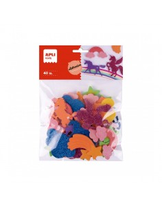 Apli Kids Bolsa de 40 Formas de Goma EVA Adhesivas - 8 Diseños Diferentes - Medidas de 3 a 6cm - Colores Surtidos