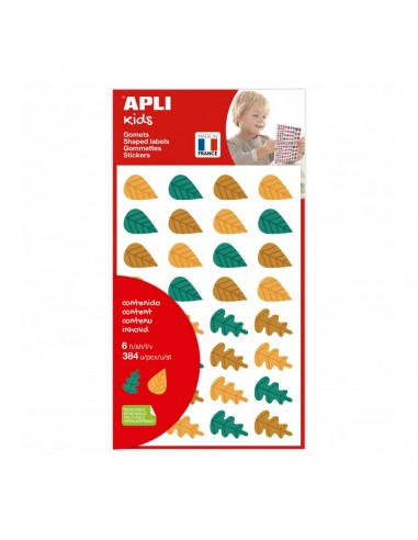 Apli Kids Bolsa de 384 Gomets Hojas de Arboles - Adhesivo Removible - Formas y Colores Surtidos