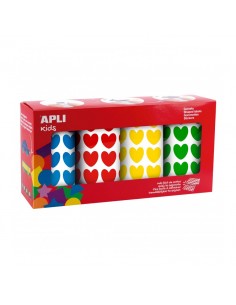 Apli Kids Pack de 4 Rollos de Gomets Corazon - 7.080 Gomets en Total - Adhesivo Base Agua - Libre de Disolventes - Materiales