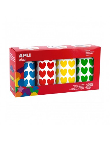 Apli Kids Pack de 4 Rollos de Gomets Corazon - 7.080 Gomets en Total - Adhesivo Base Agua - Libre de Disolventes - Materiales