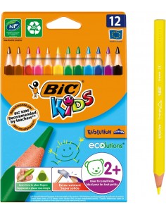 Bic Kids Evolution Triangle Pack de 12 Lapices de Colores Triangulares - Punta Ultraresistente - Sin Madera