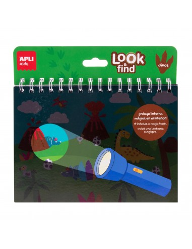 Apli Look & Find Dinosaurios Bloc de 6 Laminas para Buscar Objetos con Linterna Magica