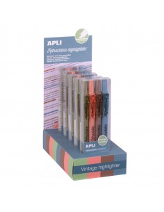 Apli Retractable Highlighter Expositor de 5 Packs de 4 Subrayadores Retractiles - Punta Biselada 4mm - Colores Surtidos