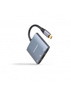 Nanocable Conversor USB-C a HDMI-USB3.0 y USB-C PD - Color Gris