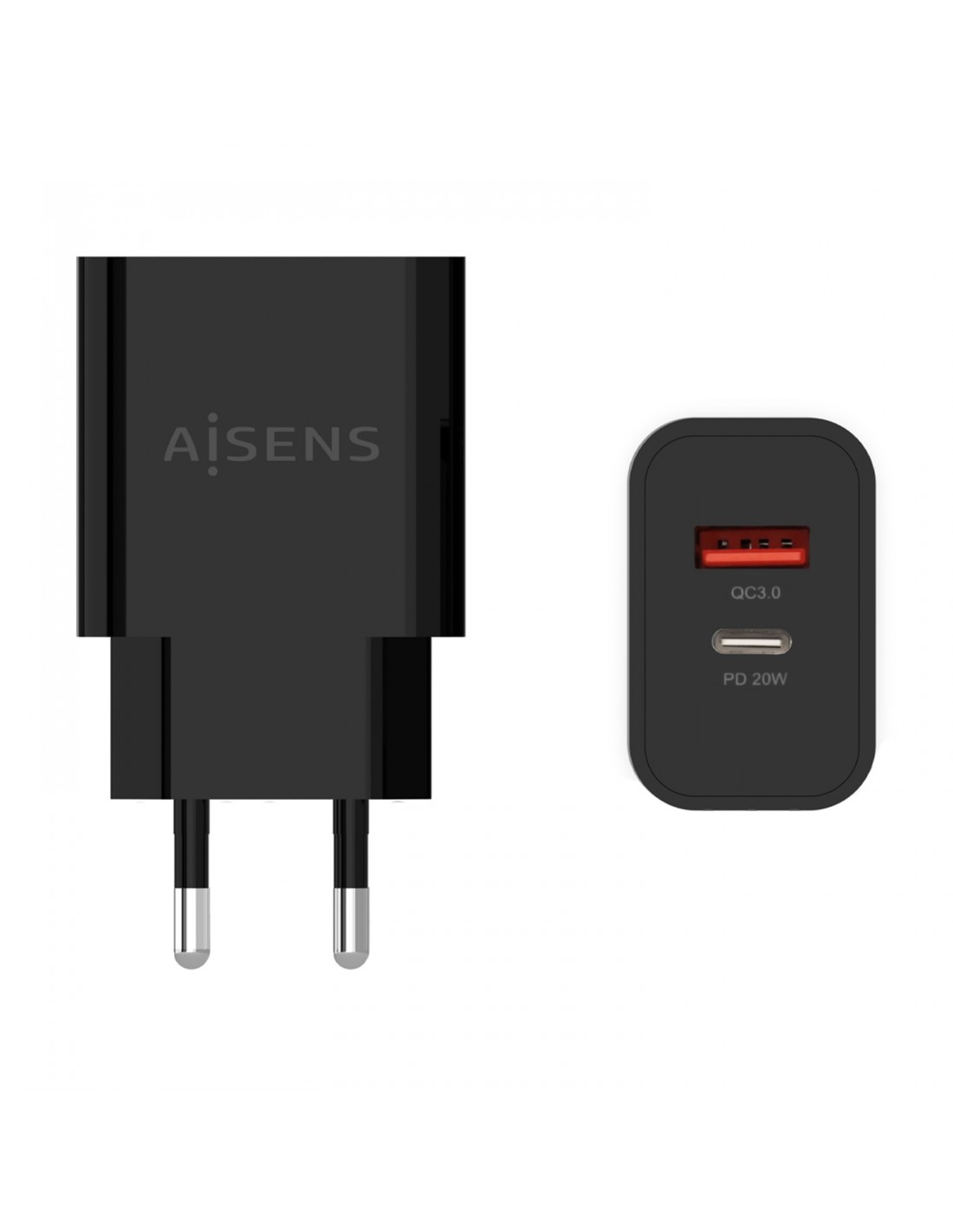 AISENS Cargador USB-C PD 3.0 1 Puerto 1x USB-C 20 W, Negro