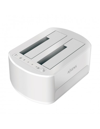 Aisens Estacion de Docking de Doble Bahia ASDS-D02W Sata 2.5 3.5 a USB 3.0 3.1 Gen1 - Clone - Color Blanco