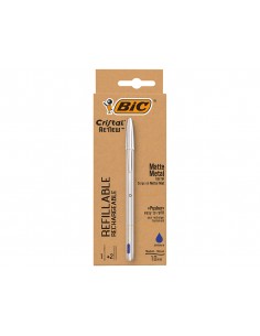 Bic Cristal Re´new Boligrafo de Bola con Cuerpo Metalico-2 Recambios - Punta Media de 1.0mm - Tinta con Base de Aceite -
