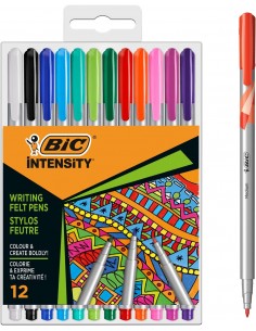 Bic Intensity Medium Pack de 12 Rotuladores - Punta Media de 0.8mm - Tinta con Base de Agua - Colores Surtidos