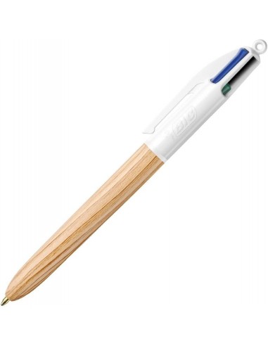 Bic 4 Colours Wood Style Boligrafo de Bola Retractil - Punta Media de 1.0mm - Tinta con Base de Aceite - Diseño Madera - 4