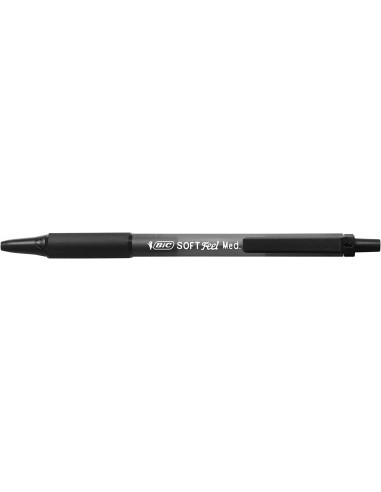 Bic Soft Feel Boligrafo Retractil - Punta Media de 1mm - Cuerpo Translucido con Grip - Color Negro