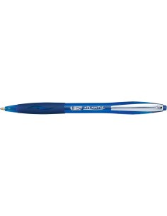 Bic Atlantis Soft Boligrafo Retractil con Clip Metalico - Punta de 1mm - Cuerpo Transparente con Grip - Color Azul