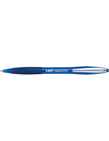 Bic Atlantis Soft Boligrafo Retractil con Clip Metalico - Punta de 1mm - Cuerpo Transparente con Grip - Color Azul