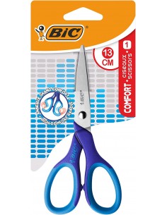Bic Comfort Tijera Escolar 13cm - Mango Suave - Uso Diestro - Color Rosa-Azul Aleatorio