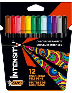 Bic Intensity Pack de 12 Rotuladores - Punta 0.9mm - Tinta con Base de Agua Lavable - Colores Surtidos