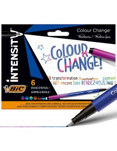 Bic Intensity Colour Change Pack de 6 Rotuladores - TecnologIa de Cambio de Color - Punta Fina de 0.4mm - Colores Surtidos