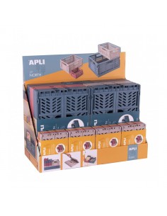Apli Up North Expositor de 26 Cajas de Plastico Plegables y Apilables - 2x 43x29x16cm-8x 29x21x21cm y 16x 14x10x6cm - Ideal
