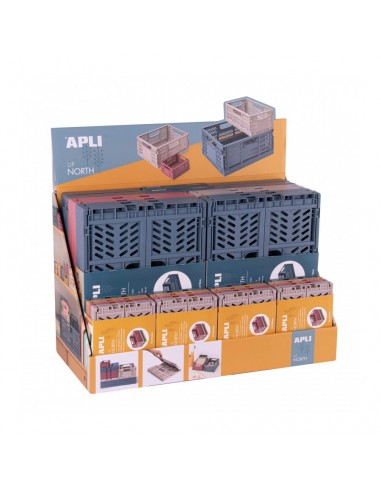 Apli Up North Expositor de 26 Cajas de Plastico Plegables y Apilables - 2x 43x29x16cm-8x 29x21x21cm y 16x 14x10x6cm - Ideal