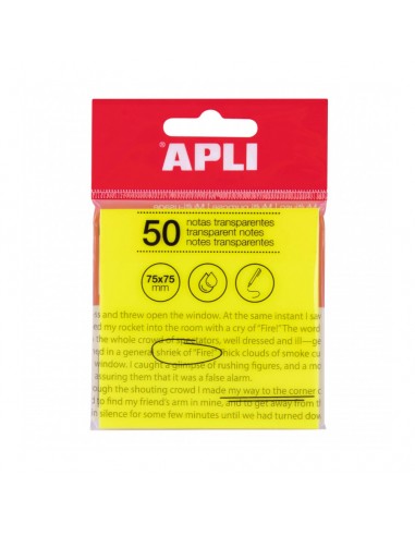 Apli Notas Adhesivas Transparentes Bloc 50 Hojas 75x75mm - Para Anotar sin Perder la Visibilidad del Texto o la Imagen -
