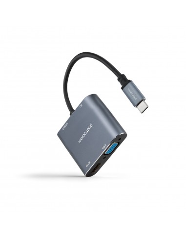 Nanocable Conversor USB-C a HDMI-VGA-USB 3.0 y USB-C PD - Longitud del Cable 15cm - Color Gris