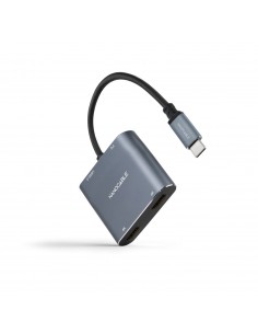 Nanocable Conversor USB-C a 2x HDMI-1x USB 2.0 y 1x USB-C PD - Longitud del Cable 15cm - Color Gris
