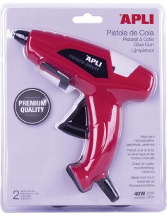 Apli Pistola de Cola Termofusible 40W para Barras de Ø11mm - Incluye 2 Barras de Cola de Ø11mm x 10cm - Color Rojo