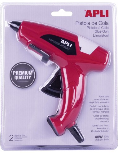 Apli Pistola de Cola Termofusible 40W para Barras de Ø11mm - Incluye 2 Barras de Cola de Ø11mm x 10cm - Color Rojo