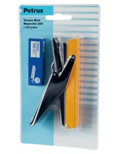 Petrus 205 Mini Majorette Grapadora de Tenaza-1 Caja 600 Grapas-- Hasta 10 Hojas - Grapado Cerrado - Colores Surtidos