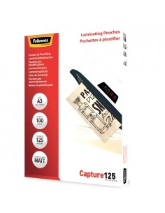 Fellowes Pack de 100 Fundas para Plastificar Mate A3 - 125 Micras - Transparente